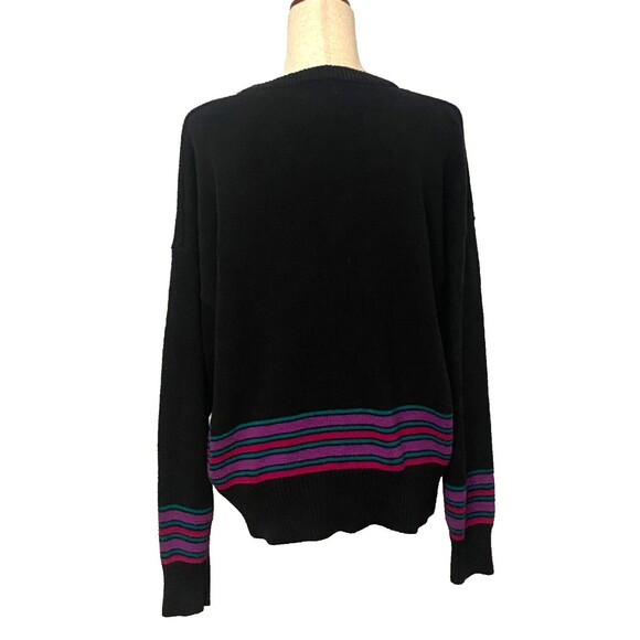 Vtg YORK FAIR Women's L Knit Crew Neck Sweater Black Purple Floral Wool Blend - Picture 5 of 6